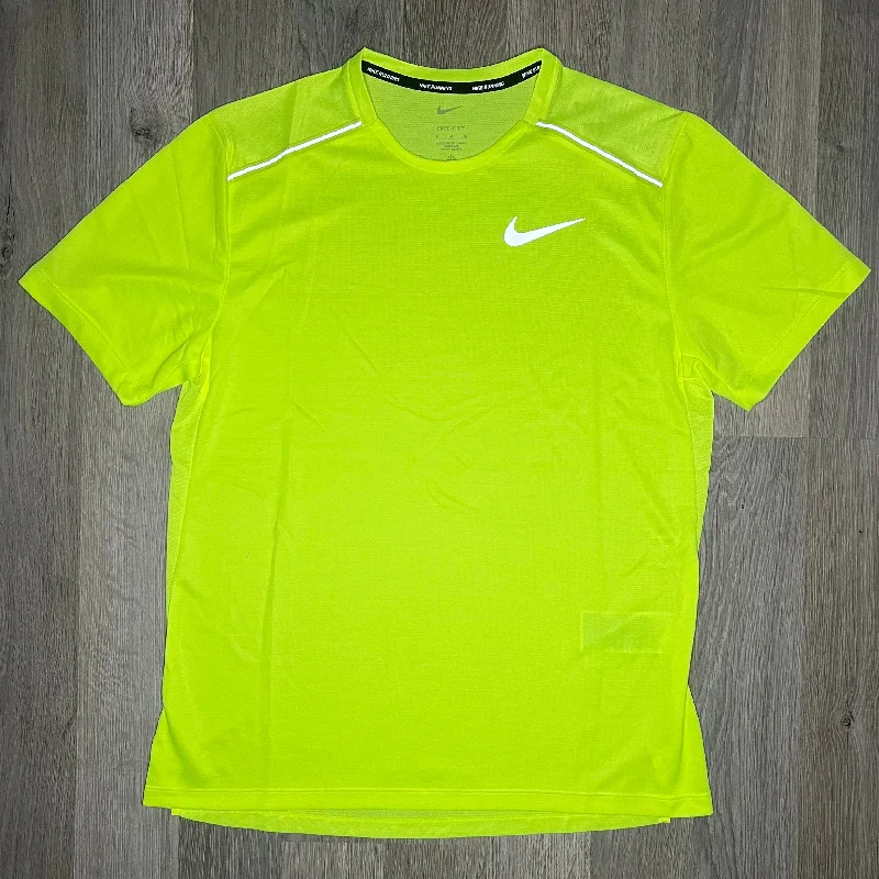 Men's slim - fit graphic t - shirts with vintage rock band printsNike Miler Tee Volt Men's slim - fit graphic t - shirts with vintage rock band printsNike Miler Tee Volt