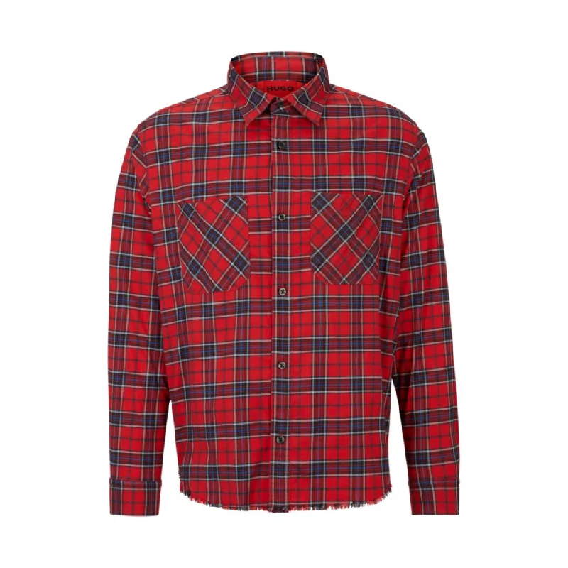 Men's thermal t - shirts with a high - neck design for cold weatherOversize-fit shirt in checked stretch cotton Men's thermal t - shirts with a high - neck design for cold weatherOversize-fit shirt in checked stretch cotton