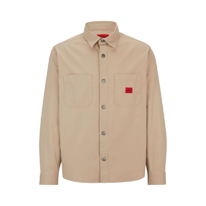 Men's long - sleeve henley t - shirts with button - down placketsOversize-fit shirt in cotton twill with logo label Men's long - sleeve henley t - shirts with button - down placketsOversize-fit shirt in cotton twill with logo label