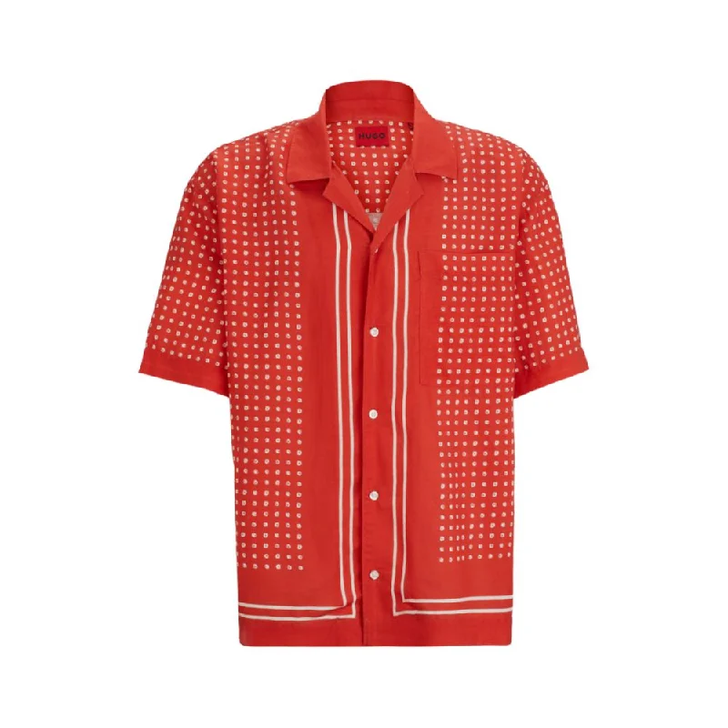 Men's ribbed t - shirts with a textured finish for added styleOversize-fit shirt in geometric-print canvas Men's ribbed t - shirts with a textured finish for added styleOversize-fit shirt in geometric-print canvas