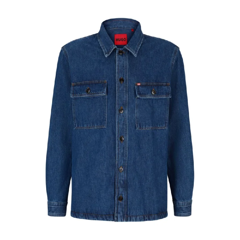 Men's eco - friendly recycled t - shirts for sustainable fashion choicesOversized-fit overshirt in cotton denim and logo detail Men's eco - friendly recycled t - shirts for sustainable fashion choicesOversized-fit overshirt in cotton denim and logo detail