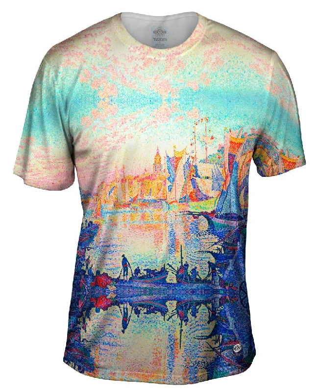 Men's slim - fit graphic t - shirts with vintage rock band printsPaul Signac - "The Port of Saint-Tropez" (1901) Men's slim - fit graphic t - shirts with vintage rock band printsPaul Signac - "The Port of Saint-Tropez" (1901)