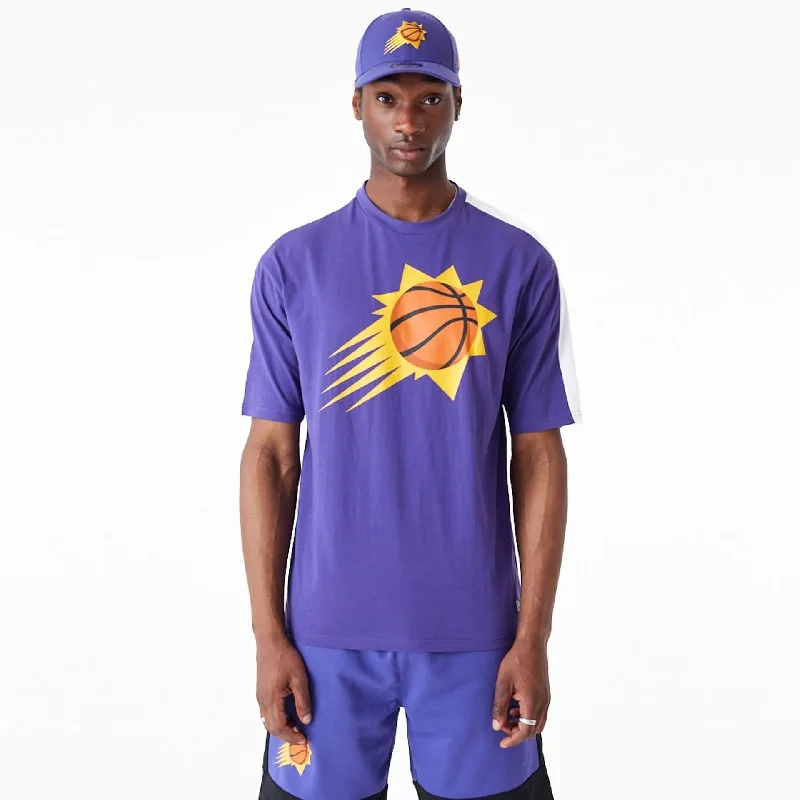 Men's polo t - shirts with a contrast collar for a preppy lookPhoenix Suns NBA Colour Block Dark Purple Oversized T-Shirt Men's polo t - shirts with a contrast collar for a preppy lookPhoenix Suns NBA Colour Block Dark Purple Oversized T-Shirt