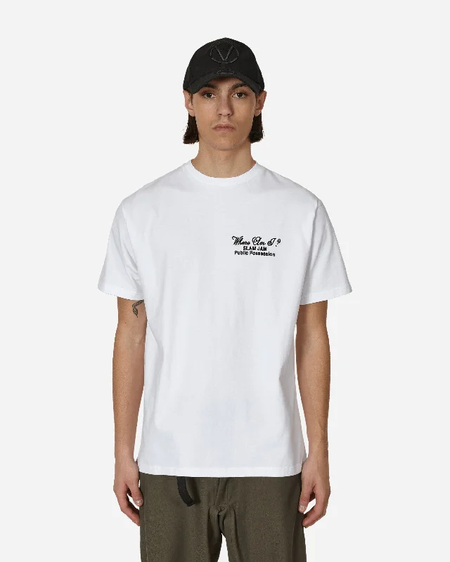 Men's short - sleeve linen t - shirts for summer beach outingsSlam Jam Dog Doesn't Know T-Shirt White Men's short - sleeve linen t - shirts for summer beach outingsSlam Jam Dog Doesn't Know T-Shirt White