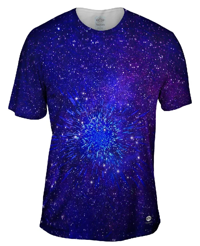 Men's tie - dye t - shirts with a bohemian stylePulsating Starry Universe Blue