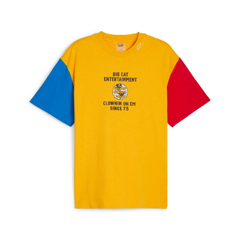 Men's button - front t - shirts with a unique artistic printPUMA Men's SHOWTIME Clown On Em Basketball Tee Men's button - front t - shirts with a unique artistic printPUMA Men's SHOWTIME Clown On Em Basketball Tee