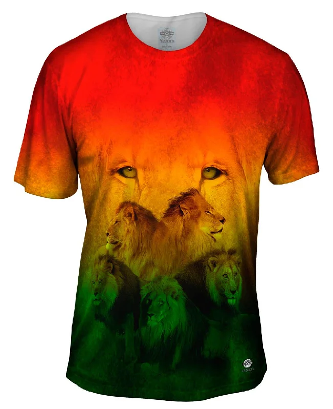 Men's short - sleeve linen t - shirts for summer beach outingsRasta Lion Pack