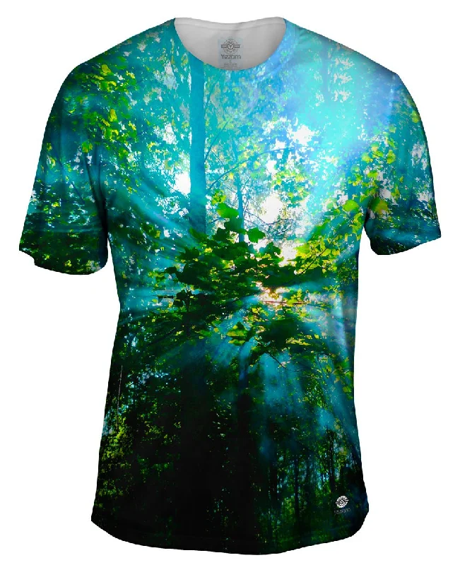 Men's eco - friendly recycled t - shirts for sustainable fashion choicesRays Of Sun Through Smoke In The Trees Men's eco - friendly recycled t - shirts for sustainable fashion choicesRays Of Sun Through Smoke In The Trees