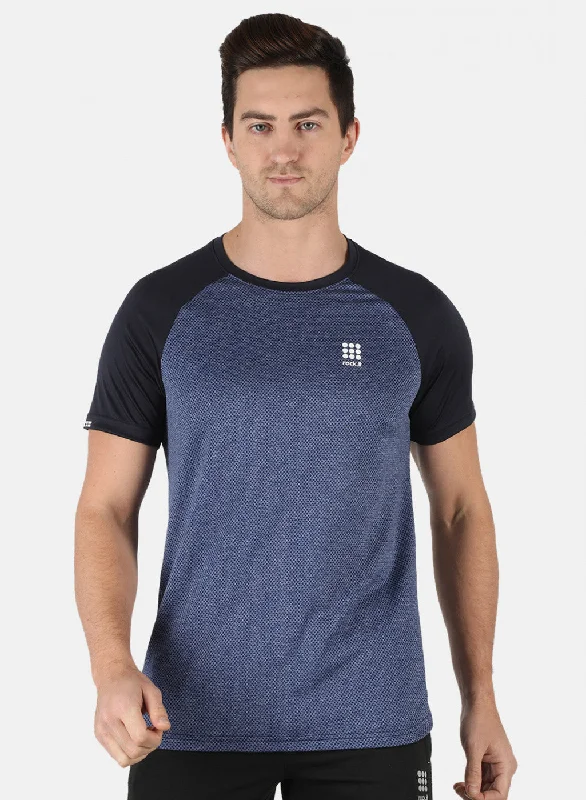 Men's slim - fit graphic t - shirts with vintage rock band printsMen Blue Self Design Round Neck T-Shirt Men's slim - fit graphic t - shirts with vintage rock band printsMen Blue Self Design Round Neck T-Shirt