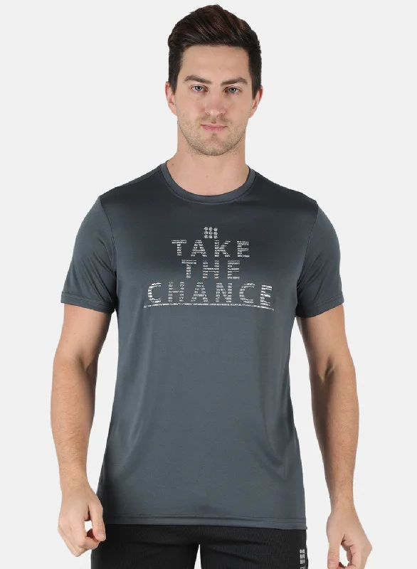 Men's long - sleeve henley t - shirts with button - down placketsMen Grey Printed Round Neck T-Shirt Men's long - sleeve henley t - shirts with button - down placketsMen Grey Printed Round Neck T-Shirt