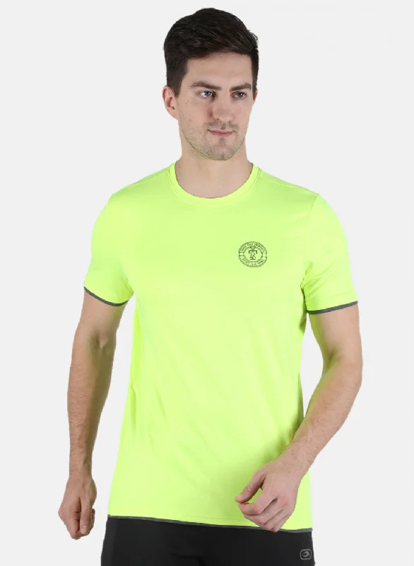 Men's long - sleeve henley t - shirts with button - down placketsMen Neon Green Self Design Round Neck T-Shirt Men's long - sleeve henley t - shirts with button - down placketsMen Neon Green Self Design Round Neck T-Shirt