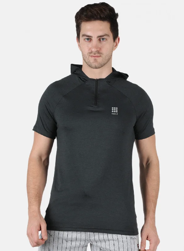 Men's distressed denim - look t - shirts with a rugged appealMen Olive Self Design Hooded T-Shirt Men's distressed denim - look t - shirts with a rugged appealMen Olive Self Design Hooded T-Shirt