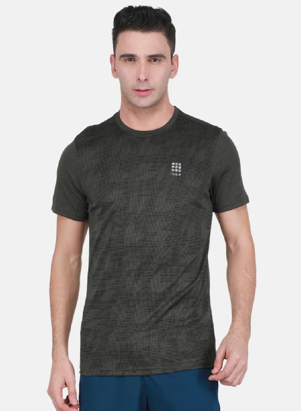 Men's mock - neck t - shirts with a modern and sleek styleRock-it Men Olive Self Design T-Shirt Men's mock - neck t - shirts with a modern and sleek styleRock-it Men Olive Self Design T-Shirt