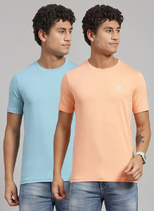 Men's polo t - shirts with a contrast collar for a preppy lookMen Peach Solid T-Shirt 2 Pc Men's polo t - shirts with a contrast collar for a preppy lookMen Peach Solid T-Shirt 2 Pc
