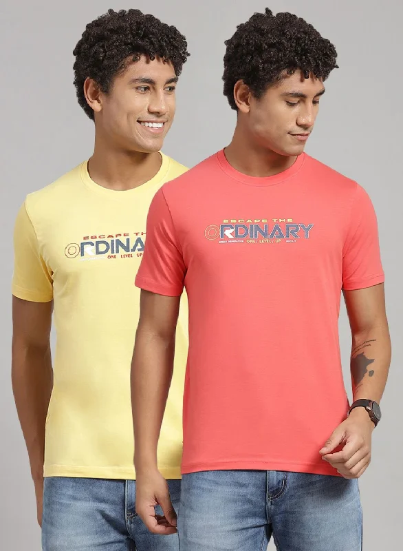 Men's mock - neck t - shirts with a modern and sleek styleMen Yellow Printed T-Shirt 2 Pc Men's mock - neck t - shirts with a modern and sleek styleMen Yellow Printed T-Shirt 2 Pc