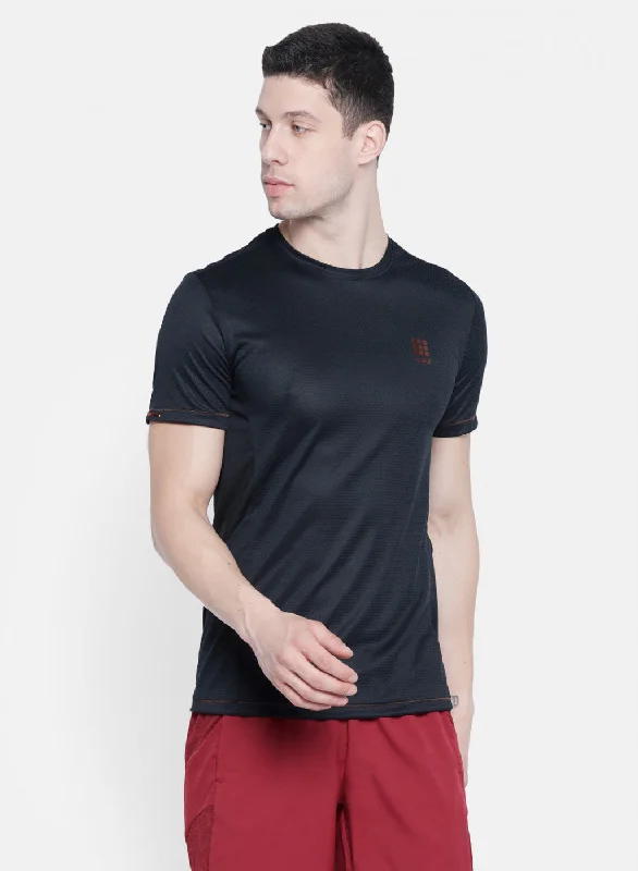 Men's lightweight performance t - shirts for running marathonsMens Black Self Design T-Shirt Men's lightweight performance t - shirts for running marathonsMens Black Self Design T-Shirt