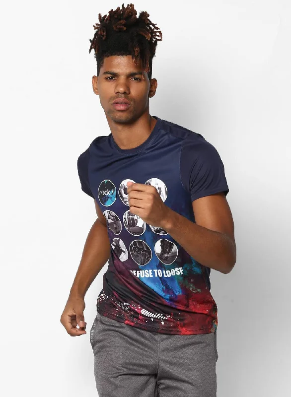 Men's polo t - shirts with a contrast collar for a preppy lookRockit NAvy Blue Round Neck Smart Fit T-Shirt Men's polo t - shirts with a contrast collar for a preppy lookRockit NAvy Blue Round Neck Smart Fit T-Shirt