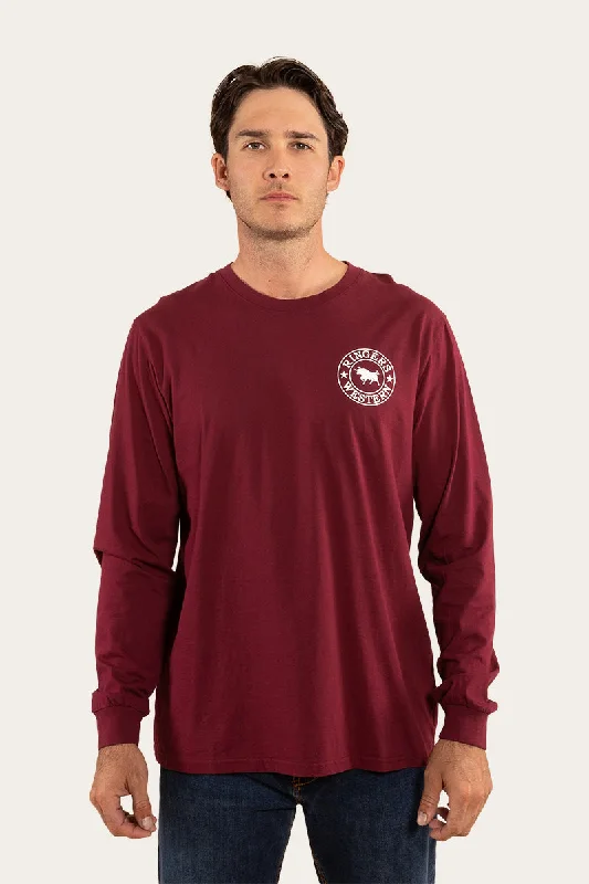 Men's mock - neck t - shirts with a modern and sleek styleSignature Bull Mens Loose Fit Long Sleeve T-Shirt - Burgundy/White Men's mock - neck t - shirts with a modern and sleek styleSignature Bull Mens Loose Fit Long Sleeve T-Shirt - Burgundy/White