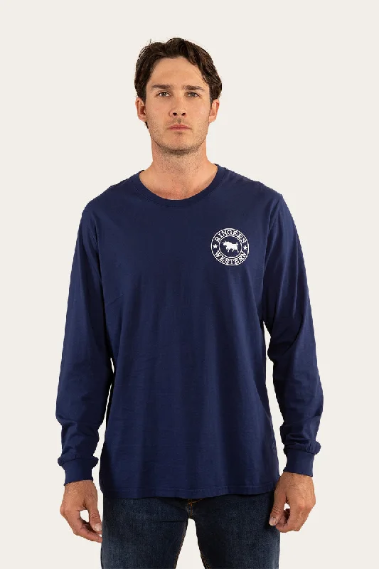 Men's eco - friendly recycled t - shirts for sustainable fashion choicesSignature Bull Mens Loose Fit Long Sleeve T-Shirt - Navy/White Men's eco - friendly recycled t - shirts for sustainable fashion choicesSignature Bull Mens Loose Fit Long Sleeve T-Shirt - Navy/White