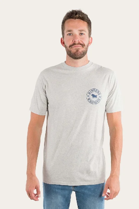 Men's slim - fit graphic t - shirts with vintage rock band printsSignature Bull Mens Classic T-Shirt - Grey Marle/Navy Men's slim - fit graphic t - shirts with vintage rock band printsSignature Bull Mens Classic T-Shirt - Grey Marle/Navy