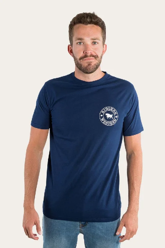 Men's distressed denim - look t - shirts with a rugged appealSignature Bull Mens Classic T-Shirt - Navy/White Men's distressed denim - look t - shirts with a rugged appealSignature Bull Mens Classic T-Shirt - Navy/White