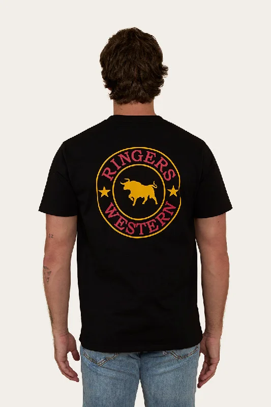 Men's button - front t - shirts with a unique artistic printSignature Bull Mens Loose Fit T-Shirt - Black/Red/Yellow Men's button - front t - shirts with a unique artistic printSignature Bull Mens Loose Fit T-Shirt - Black/Red/Yellow
