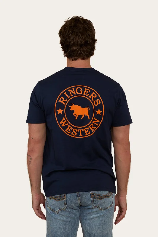Men's smart - casual checkered t - shirts for semi - formal occasionsSignature Bull Mens Loose Fit T-Shirt - Navy/Orange Men's smart - casual checkered t - shirts for semi - formal occasionsSignature Bull Mens Loose Fit T-Shirt - Navy/Orange