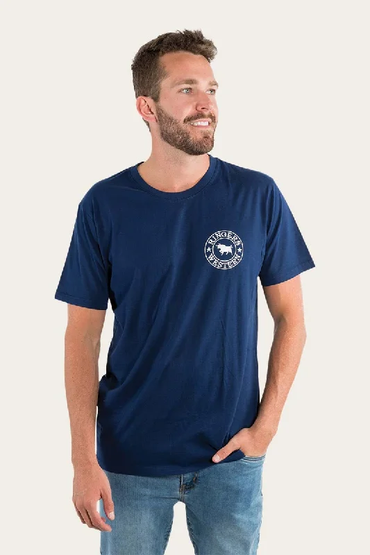 Men's organic cotton crew - neck t - shirts for everyday comfortSignature Bull Mens Loose Fit T-Shirt - Navy/White