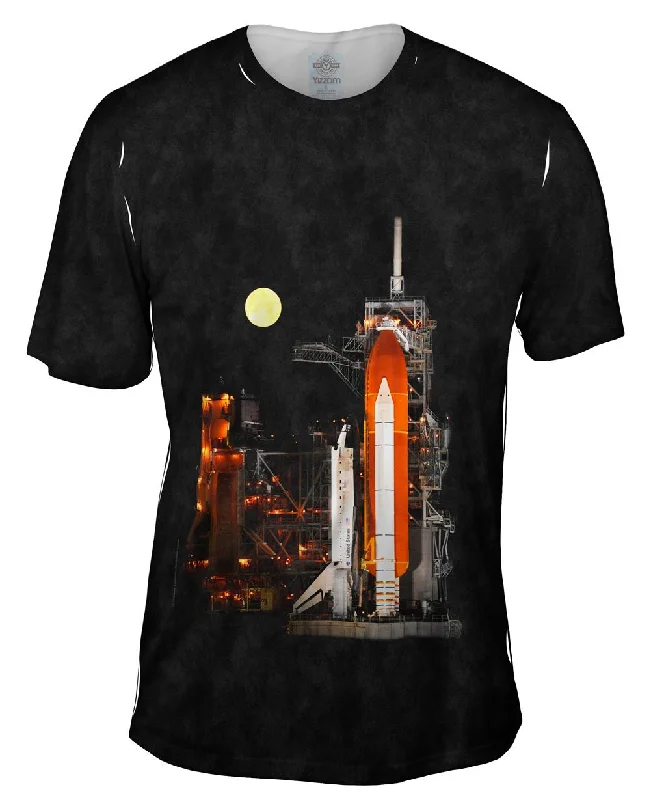 Men's ribbed t - shirts with a textured finish for added styleSpace Shuttle Discovery Under Full Moon Men's ribbed t - shirts with a textured finish for added styleSpace Shuttle Discovery Under Full Moon