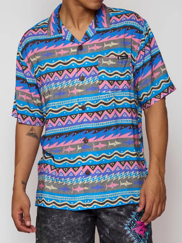 Men's printed Hawaiian t - shirts for tropical vacationsStoker Button Up Shirt in Blue Men's printed Hawaiian t - shirts for tropical vacationsStoker Button Up Shirt in Blue