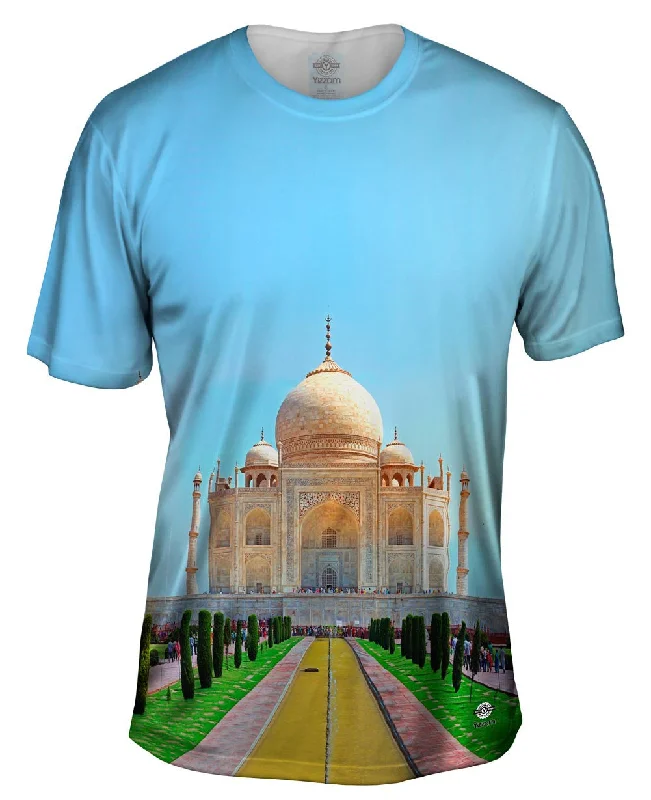 Men's smart - casual checkered t - shirts for semi - formal occasionsSunny Day Taj Mahal India Men's smart - casual checkered t - shirts for semi - formal occasionsSunny Day Taj Mahal India