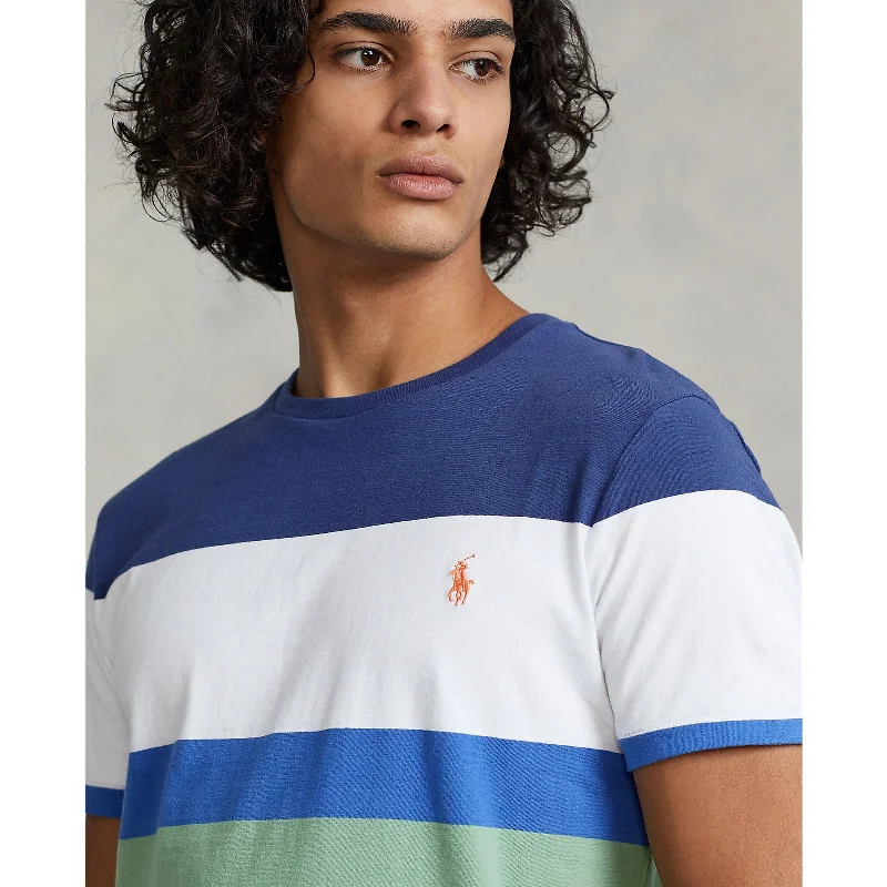Men's mock - neck t - shirts with a modern and sleek styleCustom Fit Striped Jersey T-Shirt - Navy, White, Green & Yellow