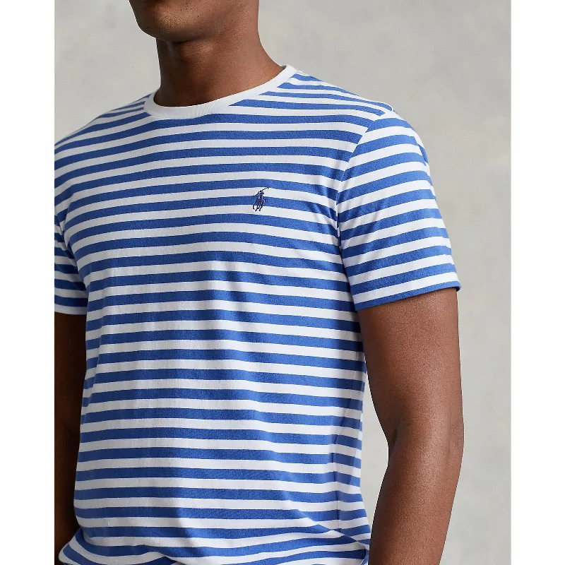 Men's smart - casual checkered t - shirts for semi - formal occasionsCustom Fit Striped Jersey T-Shirt - Liberty Blue & White Men's smart - casual checkered t - shirts for semi - formal occasionsCustom Fit Striped Jersey T-Shirt - Liberty Blue & White