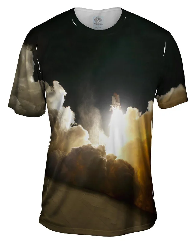 Men's moisture - wicking athletic t - shirts for intense workoutsTranquility Space Shuttle Launch Men's moisture - wicking athletic t - shirts for intense workoutsTranquility Space Shuttle Launch