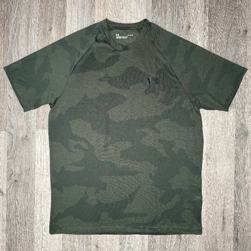 Men's button - front t - shirts with a unique artistic printUnder Armour Velocity Jacquard Tee Khaki Green Men's button - front t - shirts with a unique artistic printUnder Armour Velocity Jacquard Tee Khaki Green